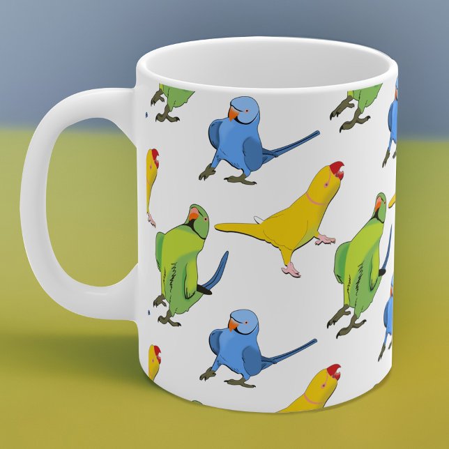 Indian Ringneck Parrot Pattern Playful Pet Birds Coffee Mug (Creator Uploaded)