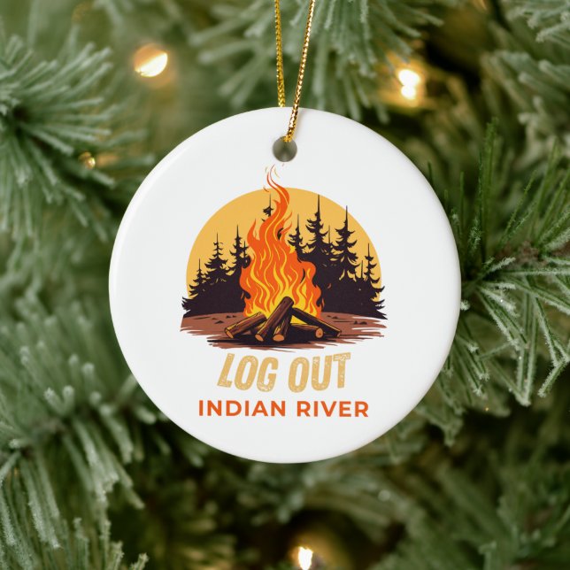Indian River Michigan Campfire Ceramic Tree Decoration (Tree)