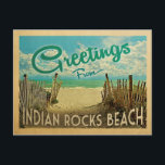 Indian Rocks Beach Vintage Travel Postcard<br><div class="desc">This Greetings From Indian Rocks Beach vintage postcard design features a sandy beach with a beautiful turquoise ocean water and above the sea,  a blue sky with billowy white clouds. In vintage travels style.</div>