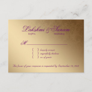 Indian RSVP Wedding Reply Card Damask Purple Gold