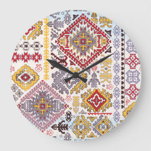 Indian rug, paisley mandala, yoga large clock