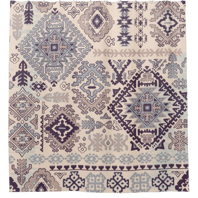 Indian rug: tribal ornament pattern. shower curtain (Front)