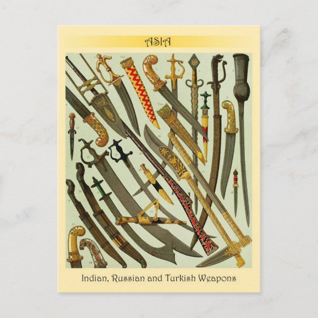 Indian, Russian and Turkish Weapons Postcard (Front)