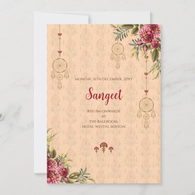 Indian Sangeet invitation & Indian wedding cards (Front)
