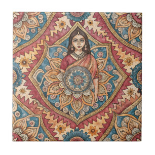 Indian sari woman seamless pattern tile
