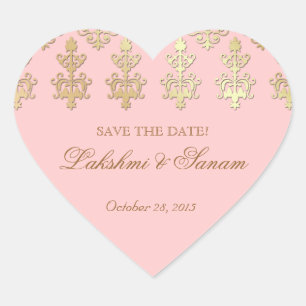 Indian Save Date Wedding Sticker Pink Heart