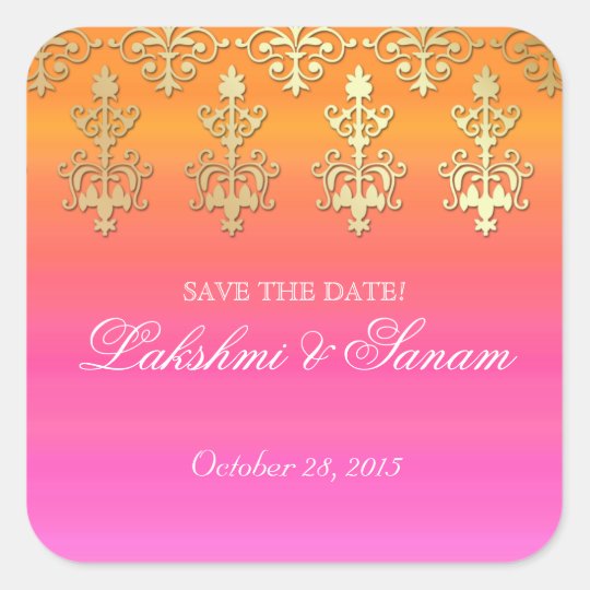 Indian Save Date Wedding Stickers Pink Orange Gold Zazzle Co Uk