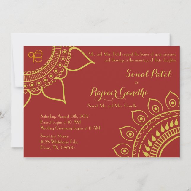 Indian SIkh Ik Onkar Wedding Invite Mehndi Sangeet (Front)