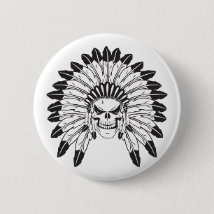 Indian Skull Chief 6 Cm Round Badge