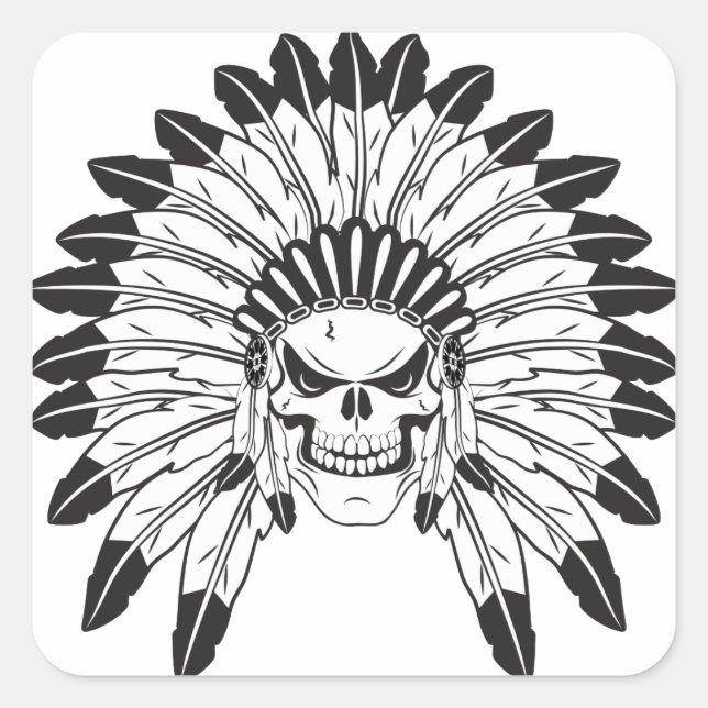 Indian Skull Chief Square Sticker (Front)