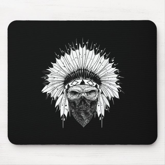 Indian Skull Rag , Native American Tattoo, Zany Br Mouse Mat (Front)