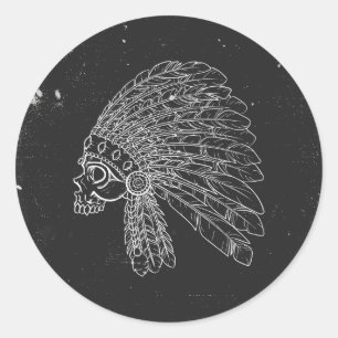 Indian skull vintage black classic round sticker