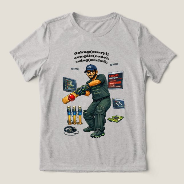 Indian Software Engineer Coder Playing Cricket URM Tri-Blend Shirt (Design Front)