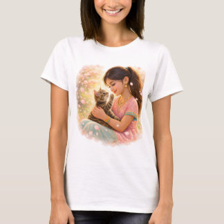 Indian Spring - Girl with Kitten in the Garden T-Shirt