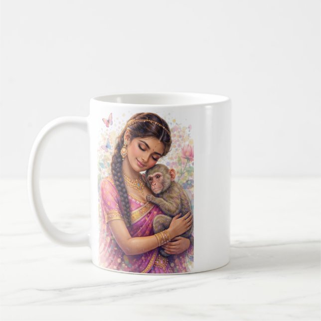 Indian Spring - Portrait Girl with Little Monkey Coffee Mug (Left)