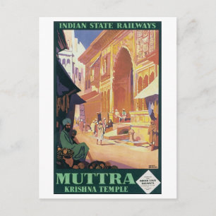 Indian State Railways Muttra Krishna Temple Postcard