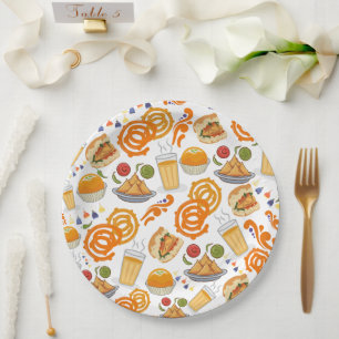 Indian Street Food Pattern Colourful Festive Chai Paper Plate
