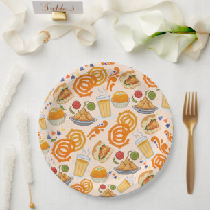 Indian Street Food Pattern Colourful Festive Chai Paper Plate
