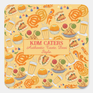 Indian Street Food Pattern Colourful Festive Chai  Square Sticker