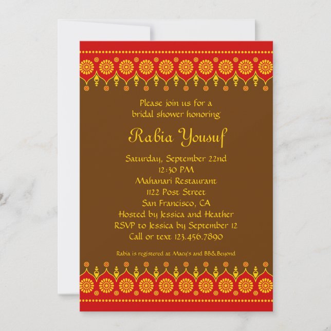 Indian Style Bridal Shower Invitation (Front)