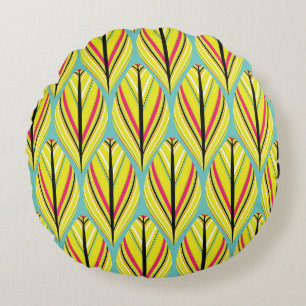 indian style feathers seamless pattern in yellow b round cushion