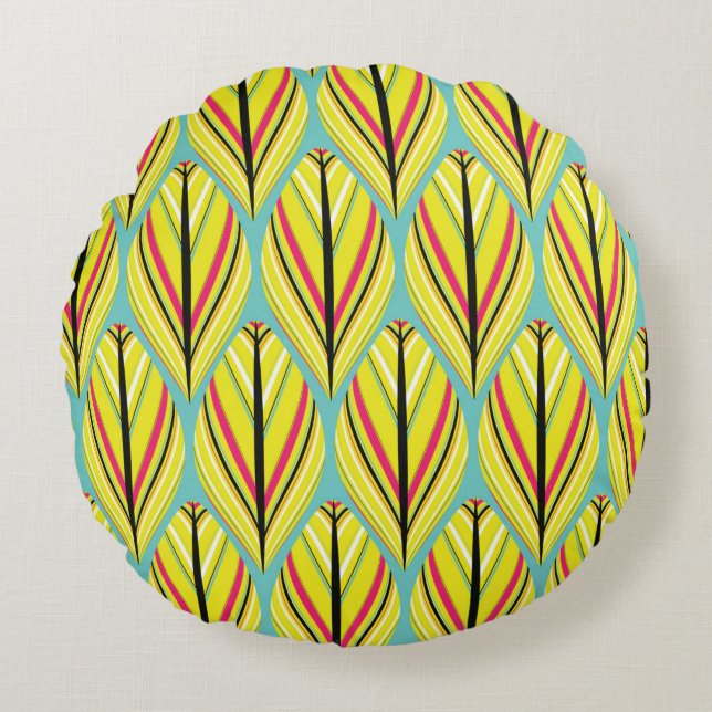indian style feathers seamless pattern in yellow b round cushion (Front)