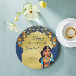 Indian style girls birthday party printed template paper plate<br><div class="desc">Indian Bollywood girls birthday party printed template paper plates,  cute Indian girl dance pose for Indian themed birthday party,  blue and gold theme personalised tableware table decor</div>