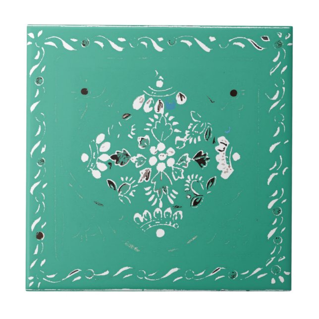 Indian Style Green 2 Floral Tile (Front)