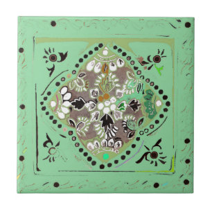 Indian Style Green Floral Tile