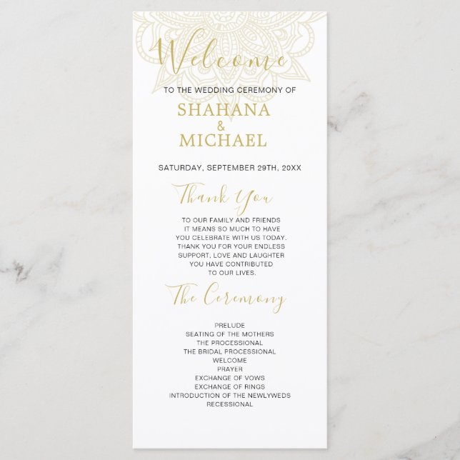 Indian Style Green Gold Coloured Wedding Program Programme (Front)