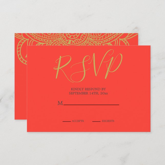 Indian Style  Orange Gold Colour Modern Wedding  Enclosure Card (Front/Back)