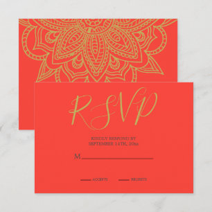 Indian Style  Orange Gold Colour Modern Wedding  Enclosure Card