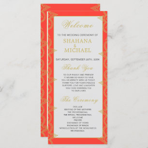Indian Style Orange Gold Pattern Wedding Program Programme