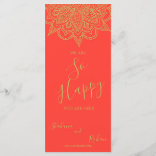 Indian Style Orange Pink Gold Colour Chic Wedding  Menu