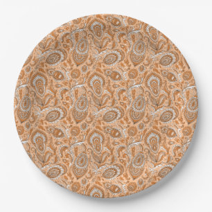 Indian style paisley floral seamless pattern paper plate