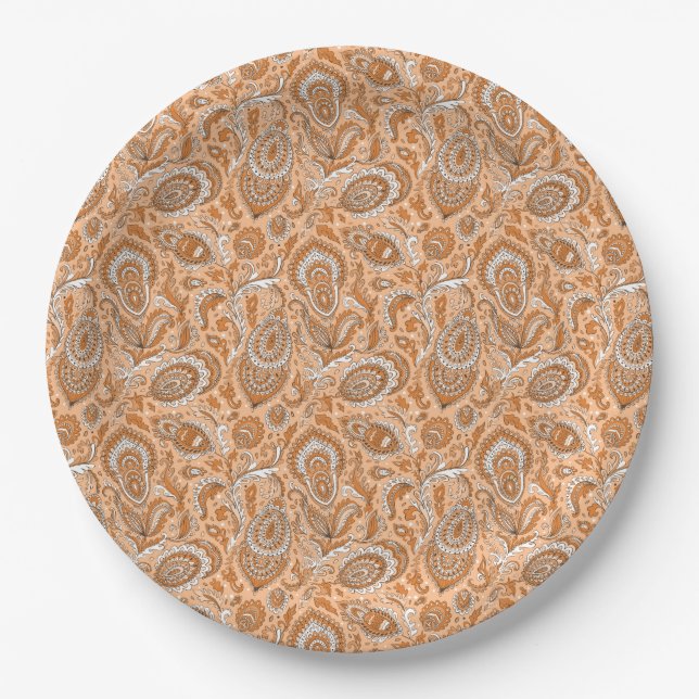 Indian style paisley floral seamless pattern paper plate (Front)