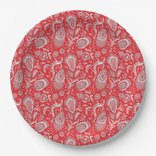 Indian style paisley floral seamless pattern paper plate