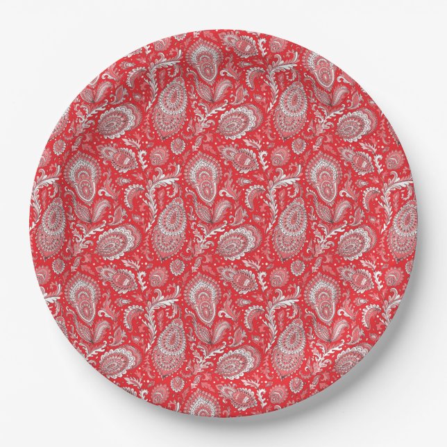 Indian style paisley floral seamless pattern paper plate (Front)