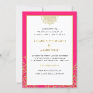 Indian Style Pink Gold Chic Wedding Invitation