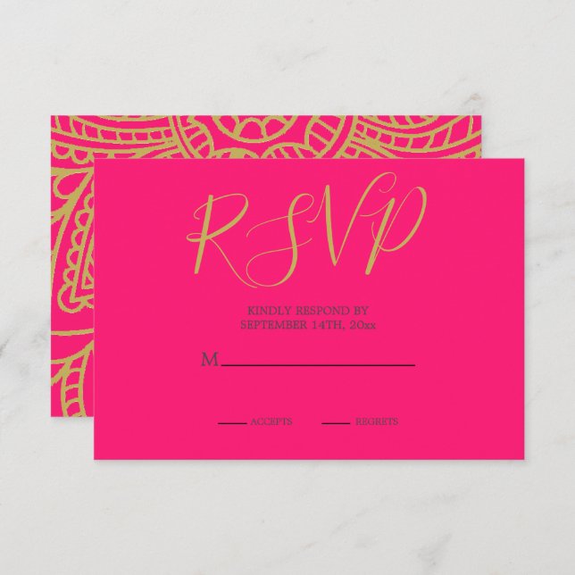 Indian Style Pink Gold Colour Modern Wedding RSVP Enclosure Card (Front/Back)