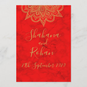Indian Style Red Gold Coloured Modern Chic Wedding Invitation
