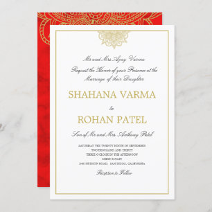 Indian Style Red Marbled Gold Coloured Wedding Invitation