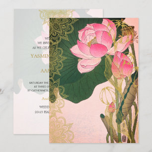 Indian Style Wedding Water Lilley Pink Gold Invitation