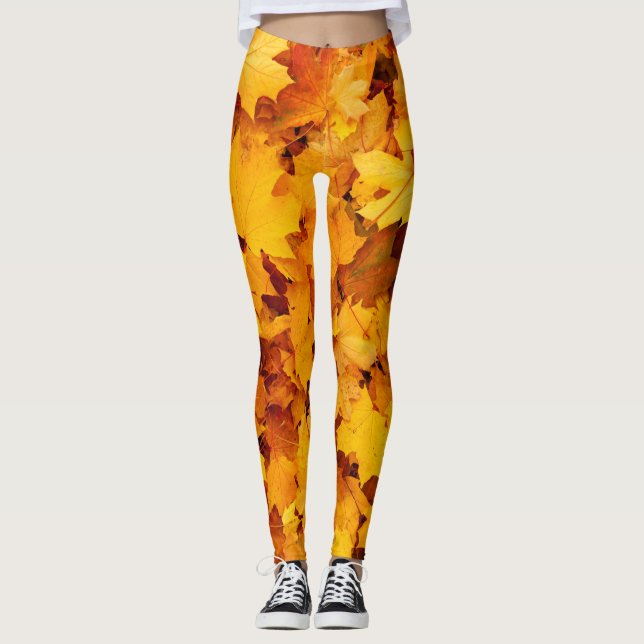 Indian Summer Golden Leaves Leggings (Front)