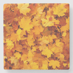 Indian Summer Golden Leaves Stone Coaster