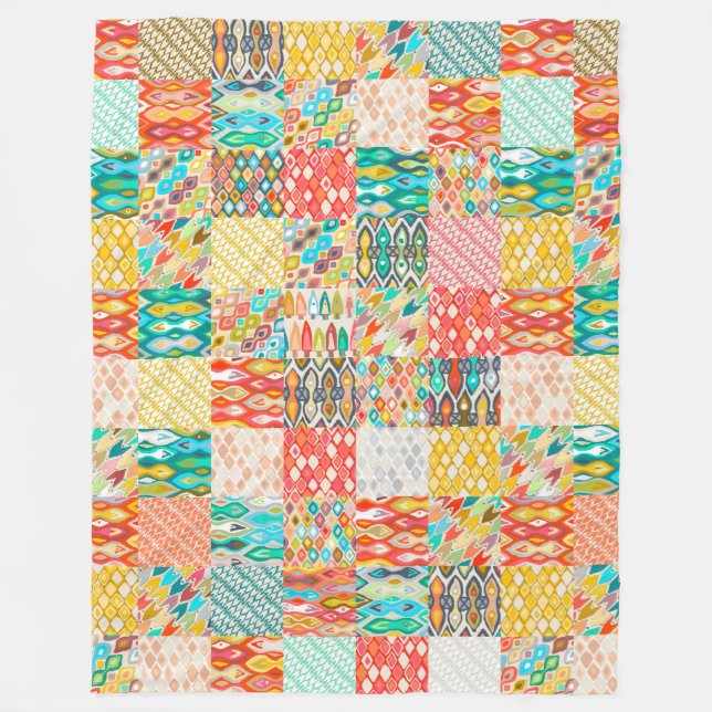 Indian Summer ikat patches Fleece Blanket (Front)