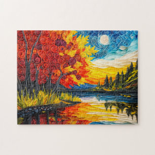 Indian Summer Lake Scene in Quilling Jigsaw Puzzle