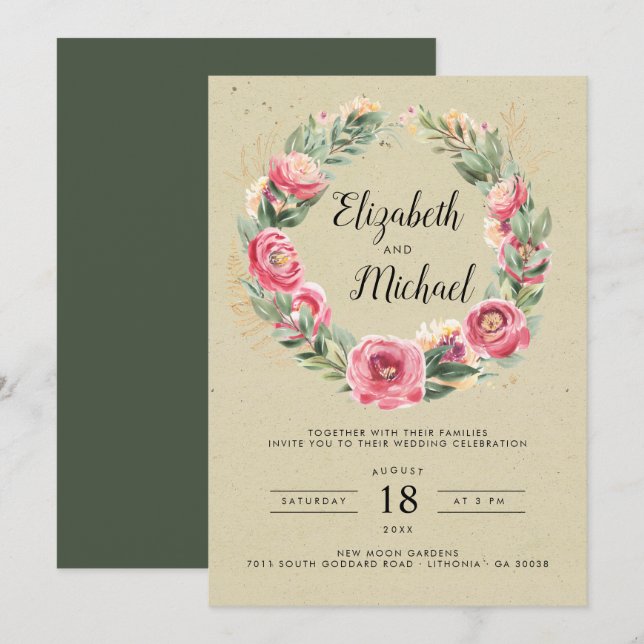Indian Summer | Watercolor Pink Peonies Wedding Invitation (Front/Back)