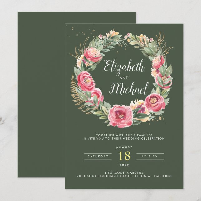 Indian Summer | Watercolor Pink Peonies Wedding Invitation (Front/Back)