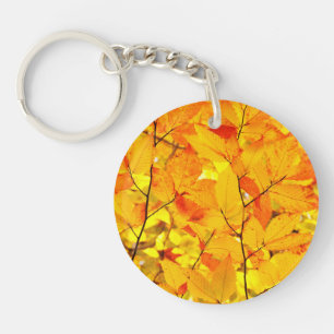 Indian Summer, Yellow Autumn Fall Leaves Key Ring